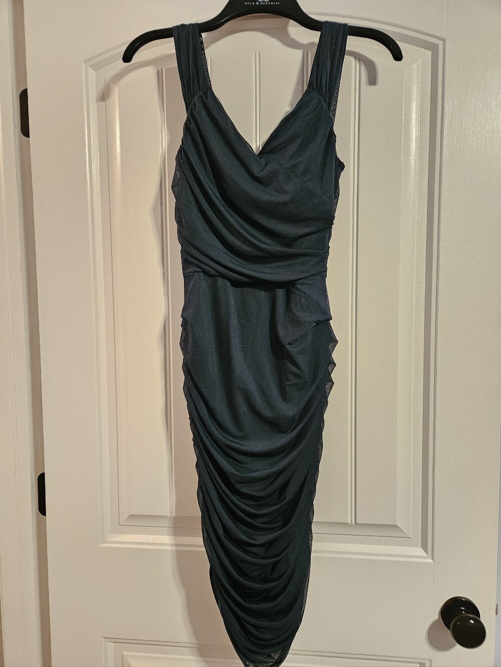 Express Teal/Emerald Sleeveless Ruched Midi Dress